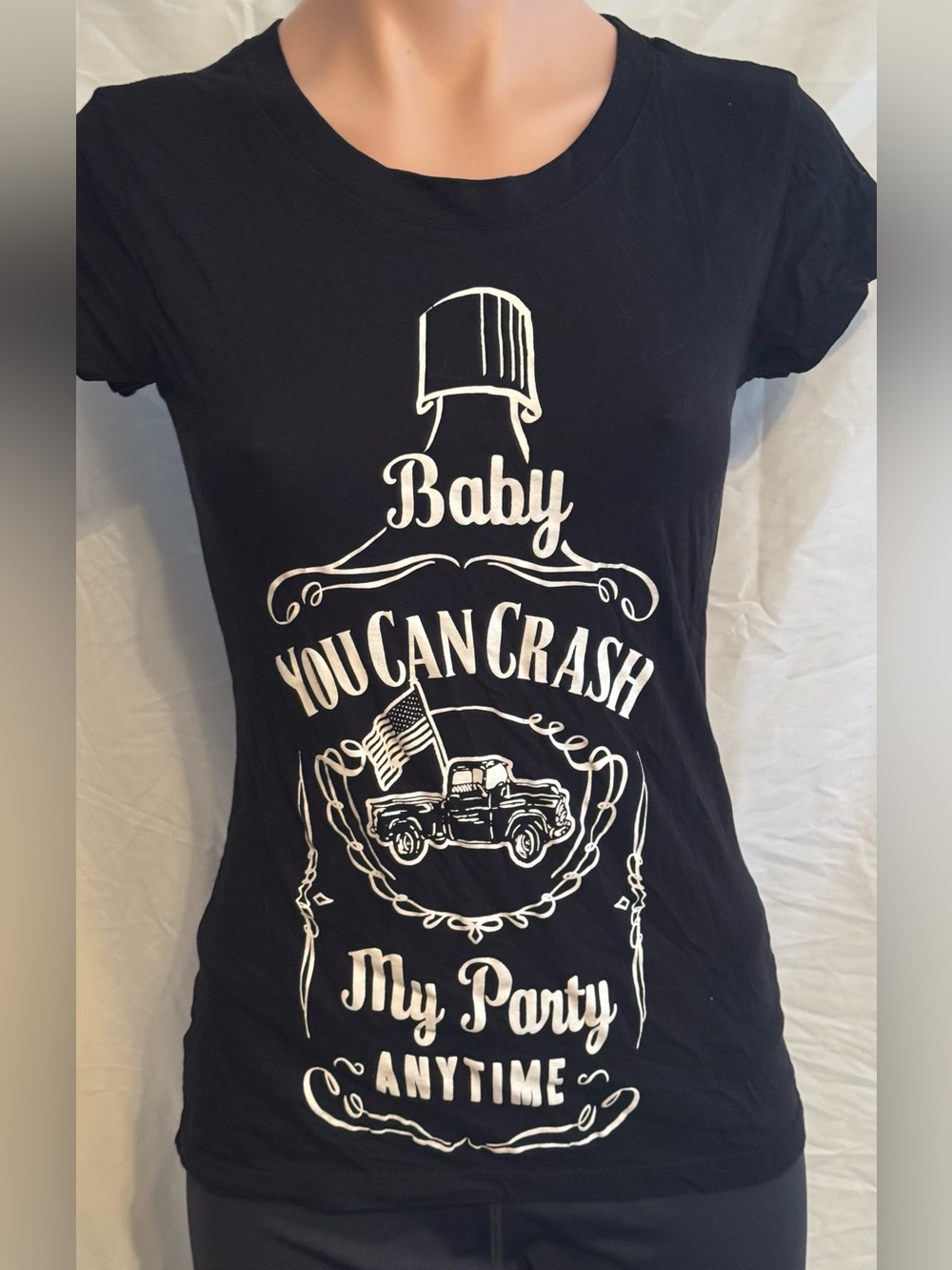 Black Graphic Cap Sleeve Tee - 'Baby You Can Crash My Party Anytime'
